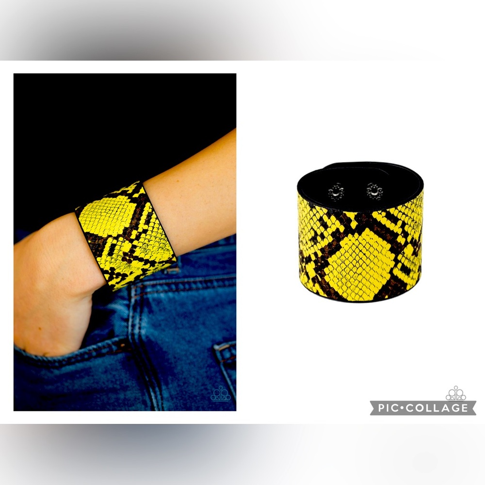 Paparazzi Yellow Snake Print Snap Bracelet